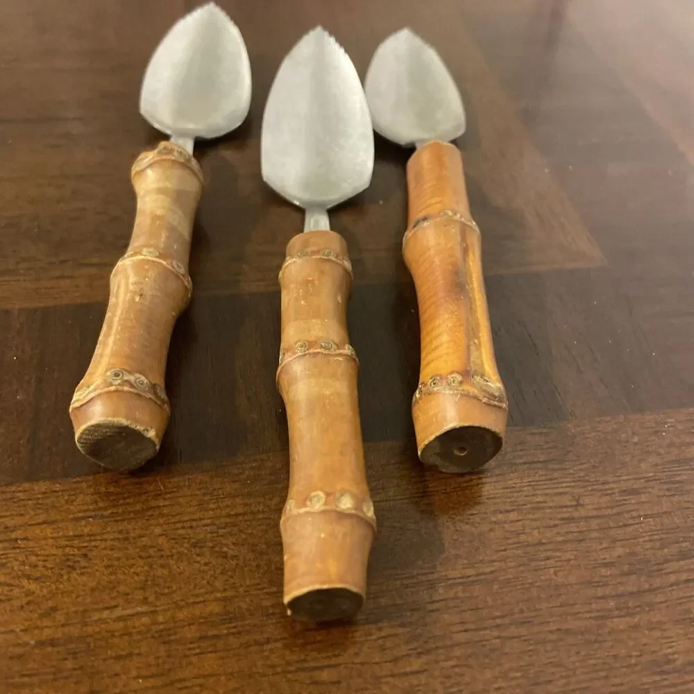 Grapefruit Spoons Tiki Bamboo Handle Stainless Vintage Japan Set of 3